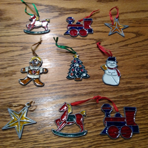 Set of 9 stained glass ornaments